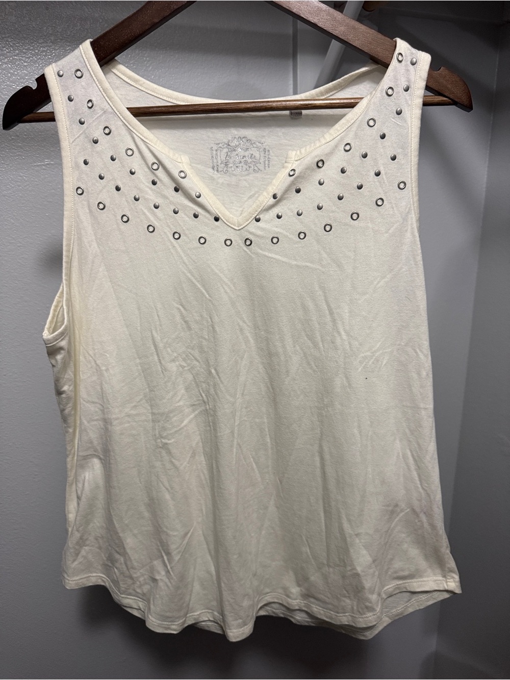 Sleeveless Cream Tank with Silver Stud Detailing
